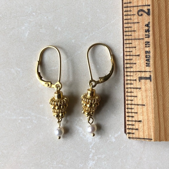 Gold plated dangle earrings with pearl - Picture 3 of 4